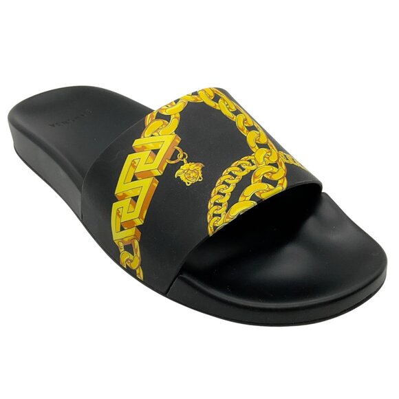 Versace Black / Gold Medusa Chain Pool Slides - Picture 1 of 6